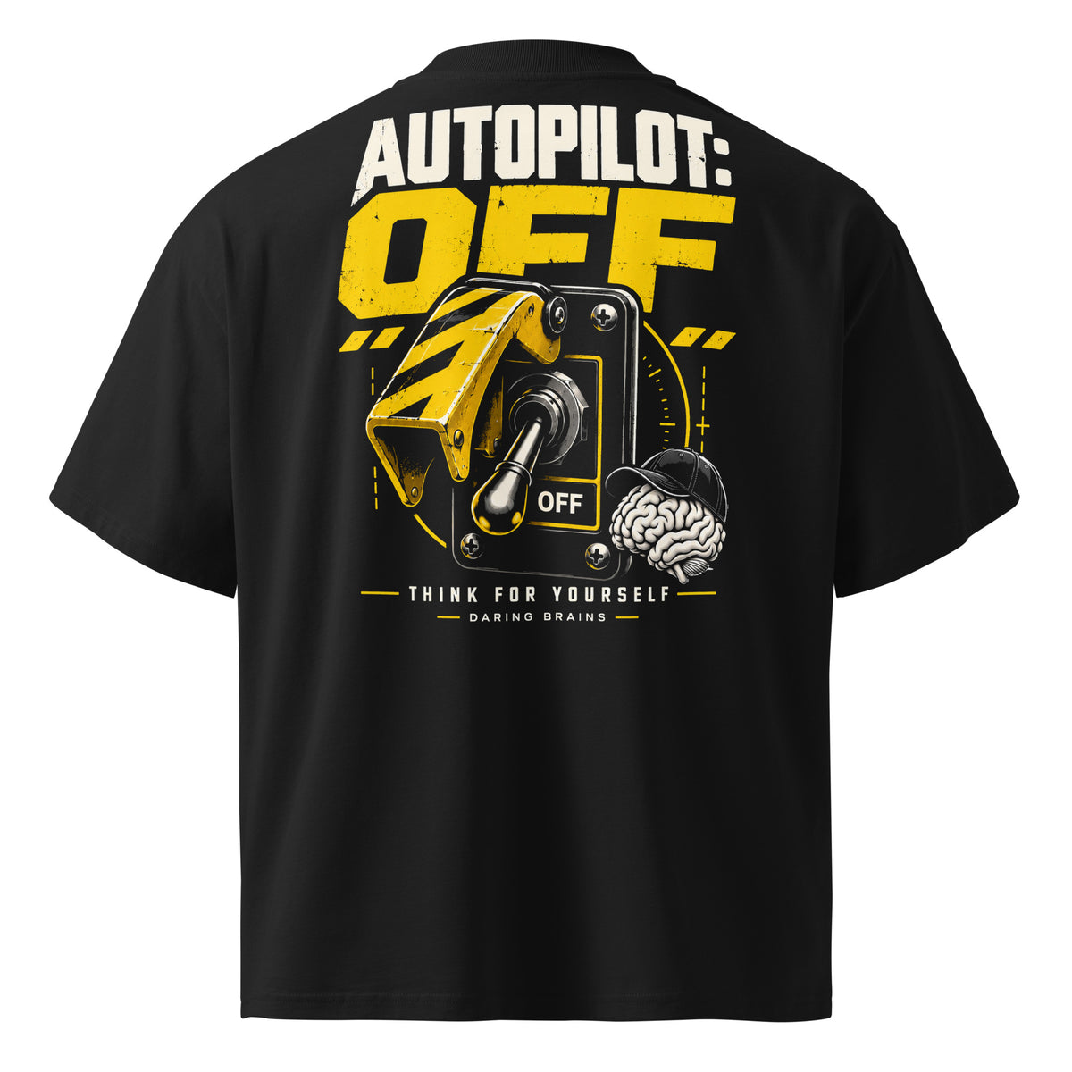 Autopilot: OFF Back Tee negra de Daring Brains, mockup del producto
