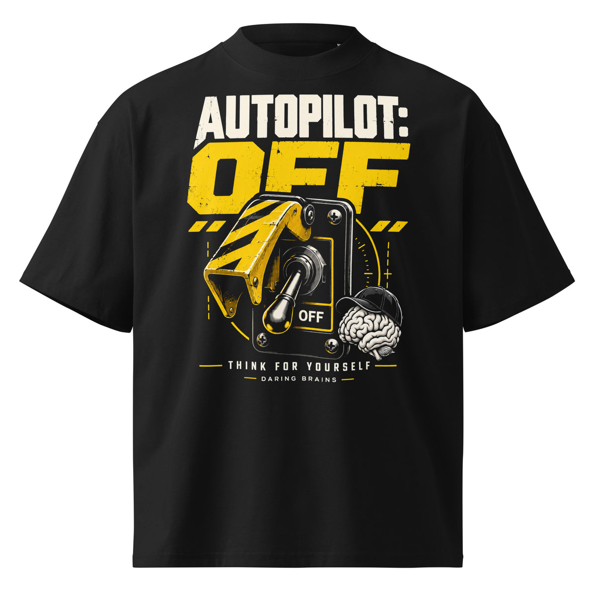 Autopilot: OFF Tee negra de Daring Brains, mockup del producto
