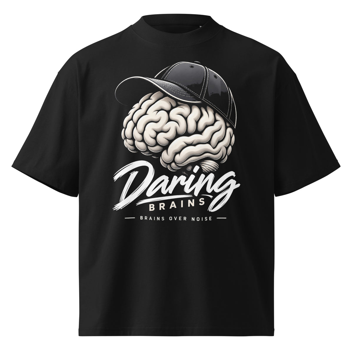 Essential Tee negra de Daring Brains, cerebro pequeño en el pecho