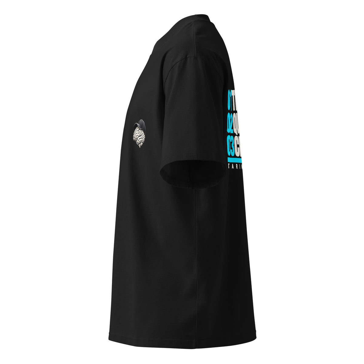 Think Question Create Back Tee negra de Daring Brains, lateral