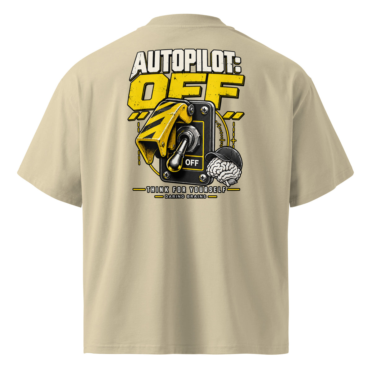 Autopilot: OFF Back Tee crema de Daring Brains, mockup del producto