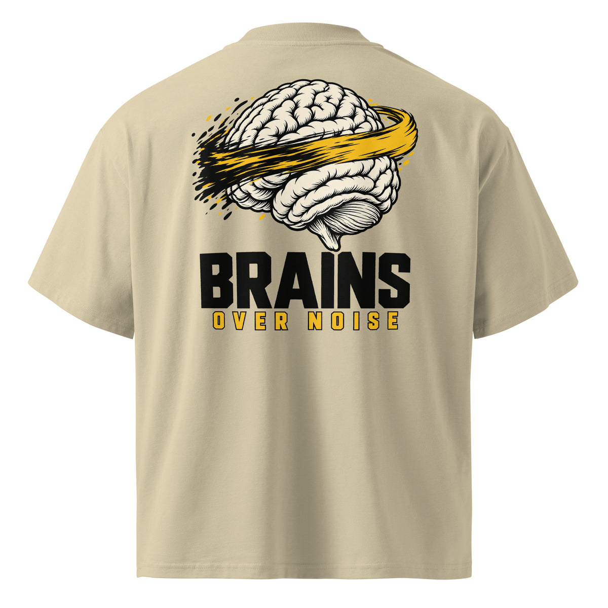 Brains Over Noise Block Back Tee crema de Daring Brains, diseño en la espalda