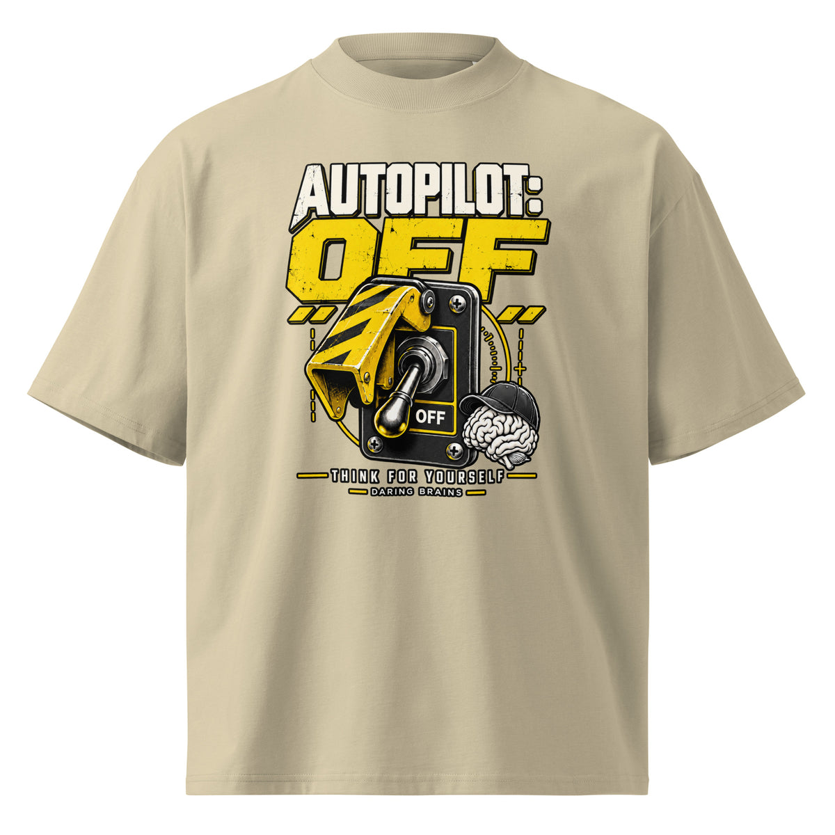 Autopilot: OFF Tee crema de Daring Brains, mockup del producto