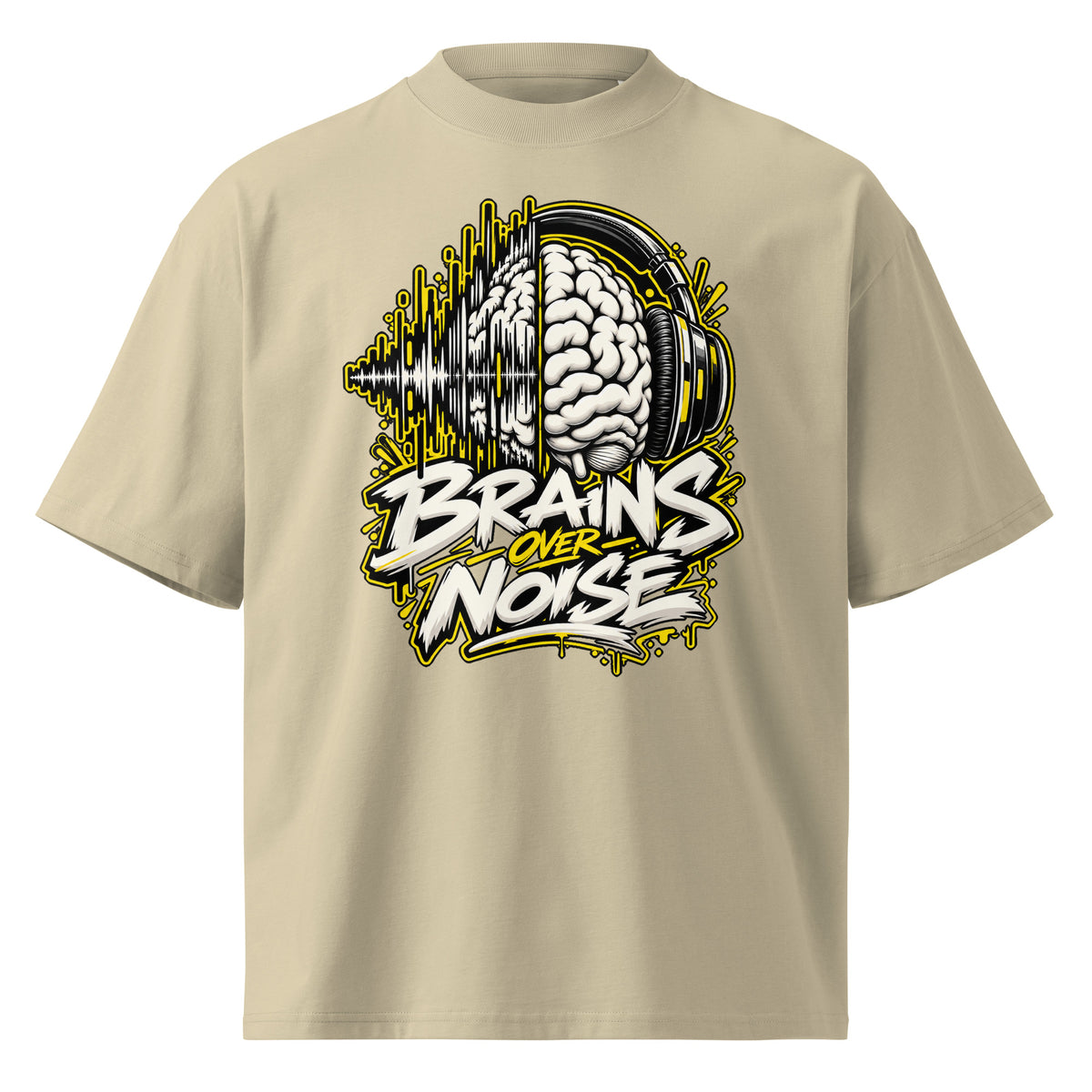 Brains Over Noise Tee crema de Daring Brains, diseño delante