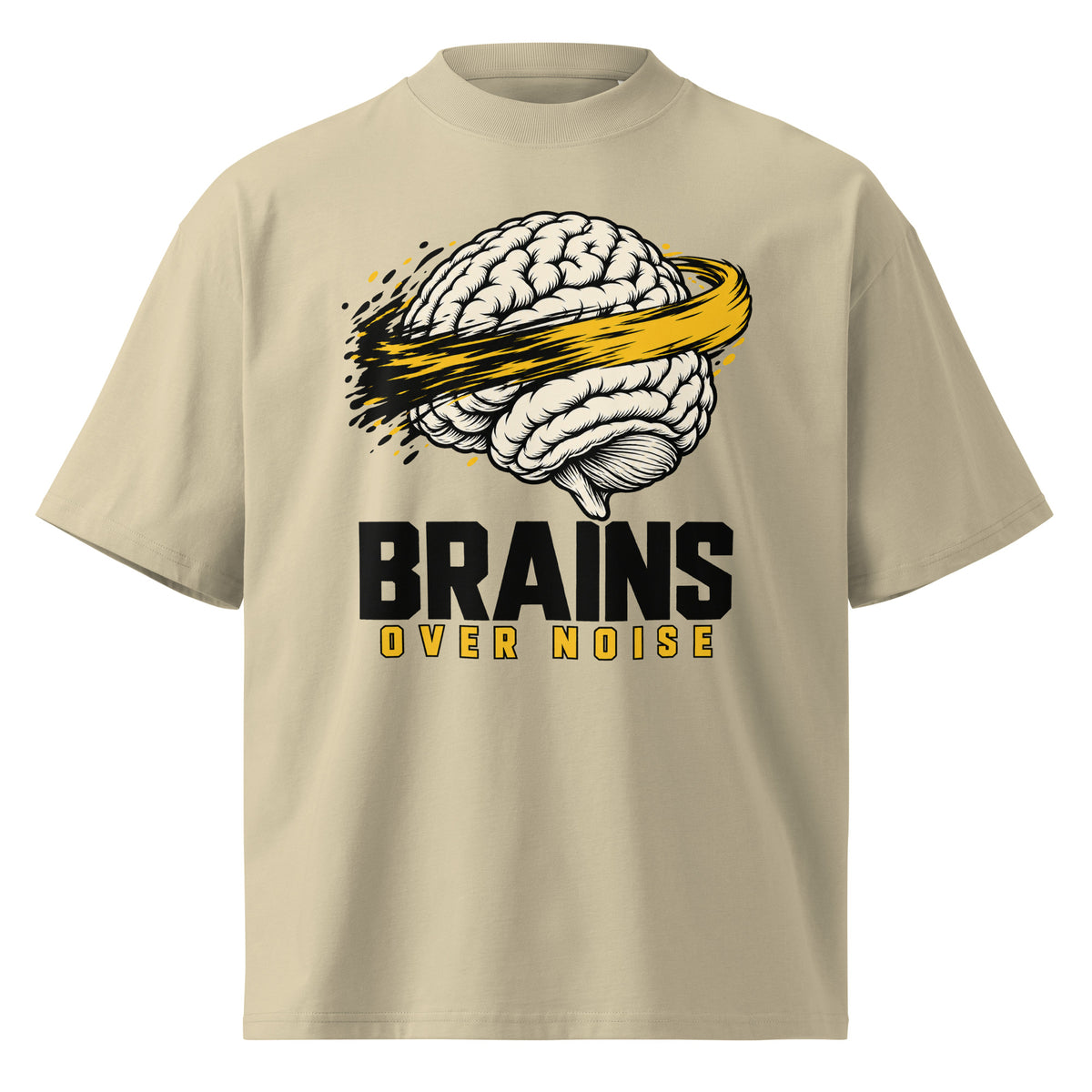 Brains Over Noise Block Tee crema de Daring Brains, diseño delante