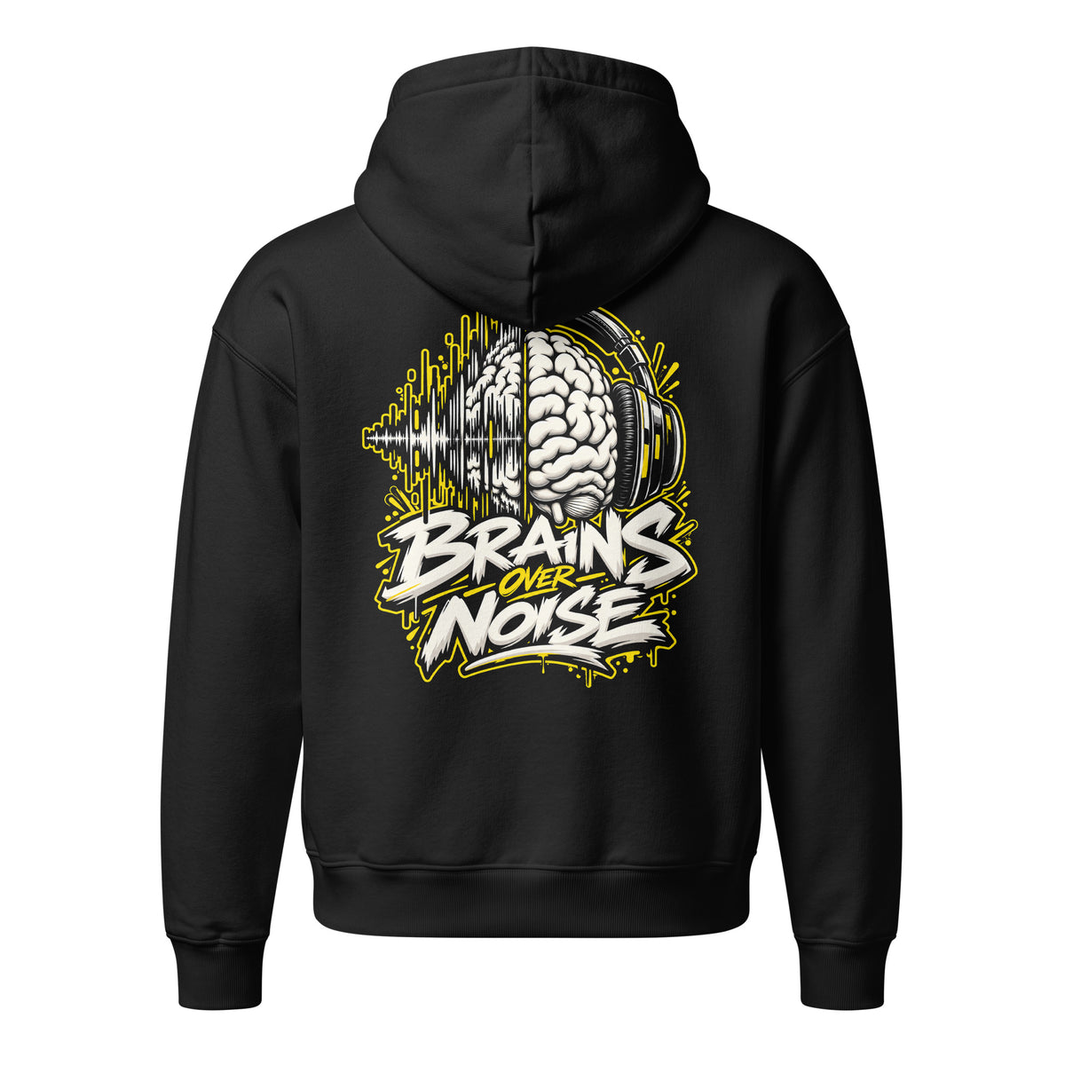 Brains Over Noise Hoodie negra de Daring Brains, espalda