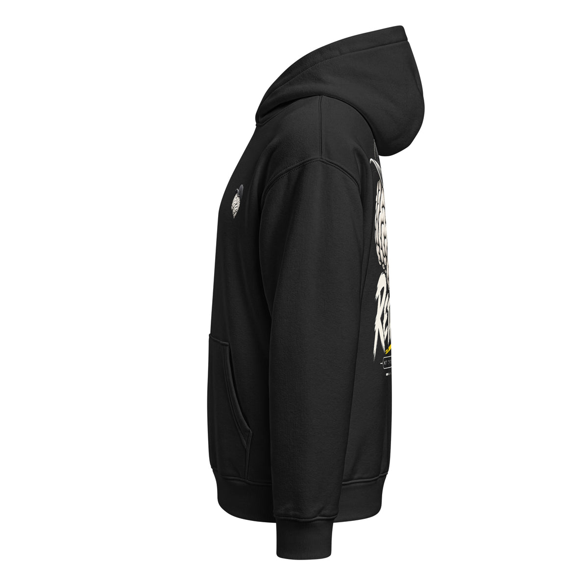 Rethink Back Hoodie negra de Daring Brains, mockup del producto