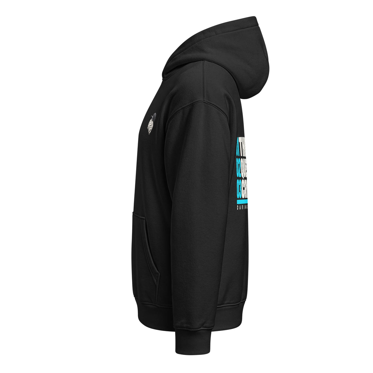 Think Question Create Hoodie negra de Daring Brains, lateral