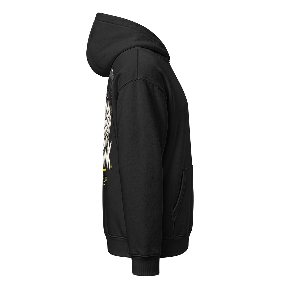 Rethink Back Hoodie negra de Daring Brains, mockup del producto