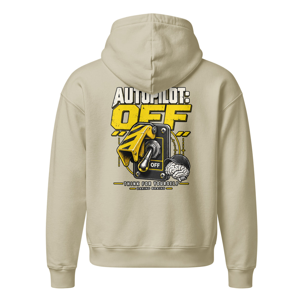 Autopilot: OFF Hoodie crema de Daring Brains, mockup del producto