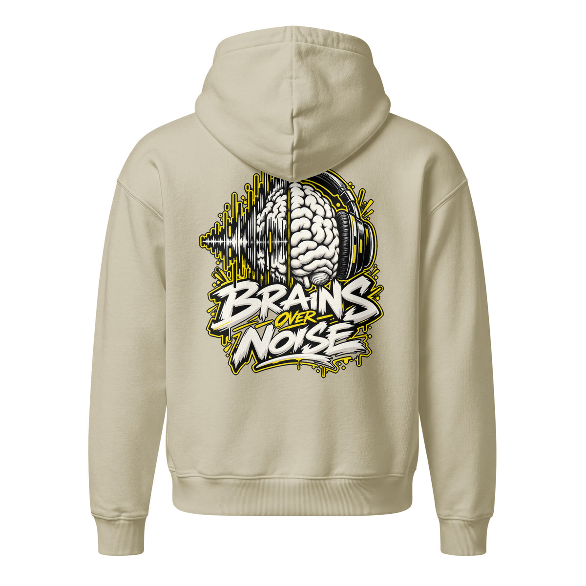 Brains Over Noise Hoodie crema de Daring Brains, espalda