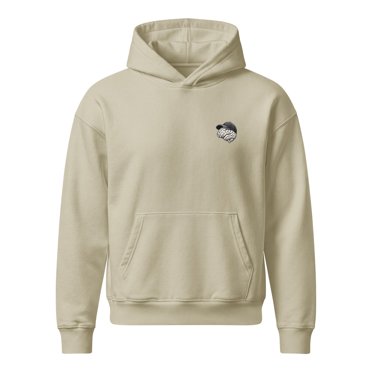 Think Before You Accept Hoodie crema de Daring Brains, mockup del producto