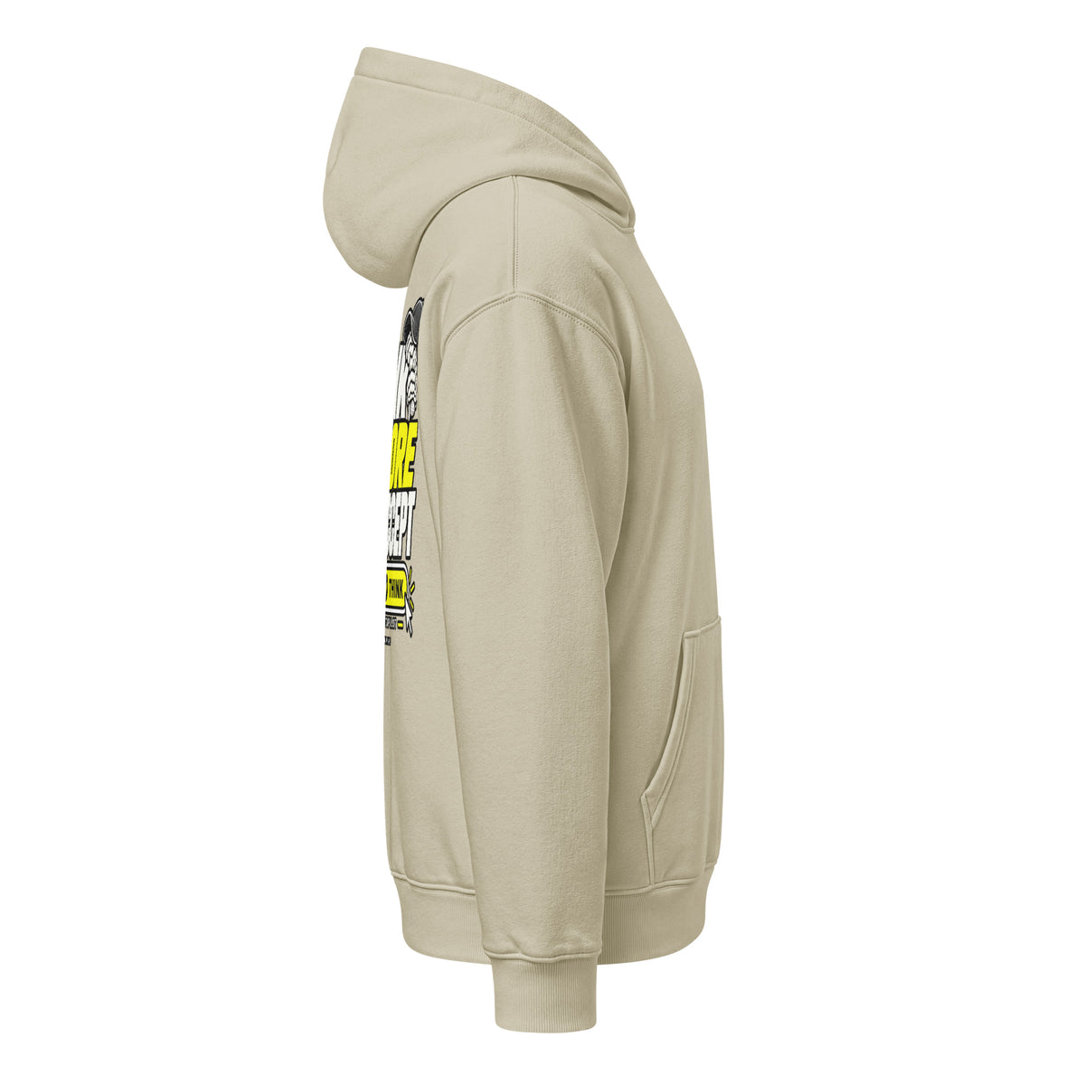 Think Before You Accept Hoodie crema de Daring Brains, mockup del producto