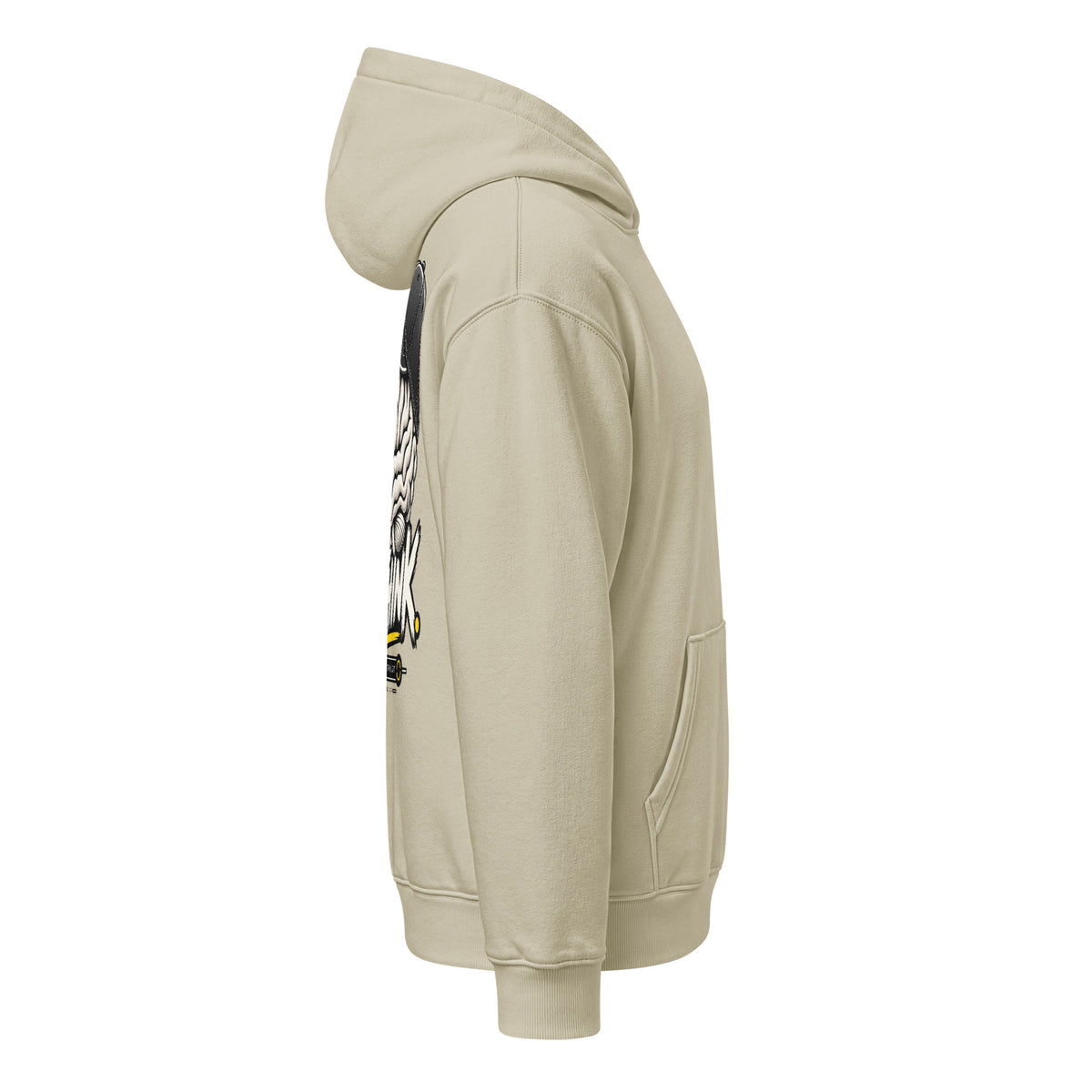Rethink Back Hoodie crema de Daring Brains, mockup del producto