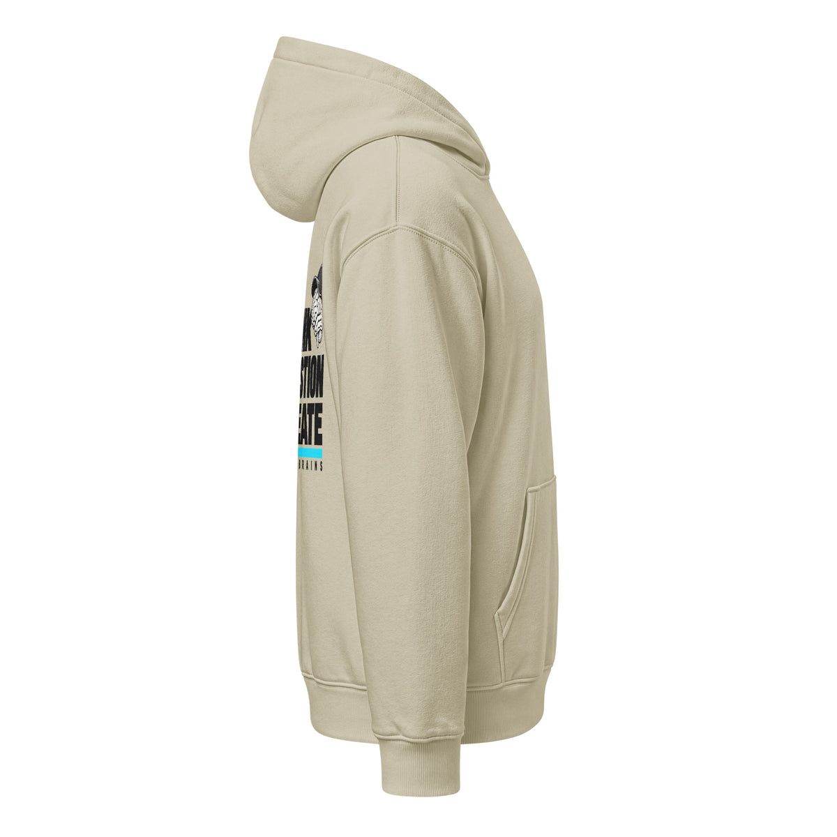 Think Question Create Hoodie crema de Daring Brains, lateral